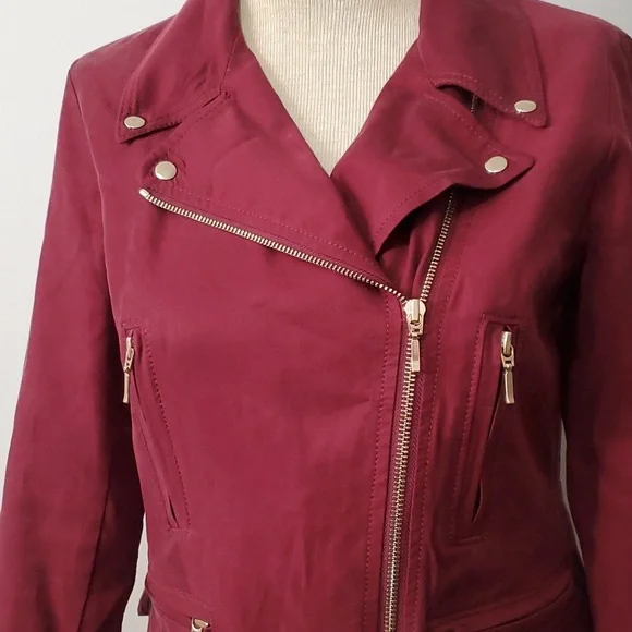 CLUB MONACO burgundy lightweight moto jacket. Size small - Picture 3 of 11